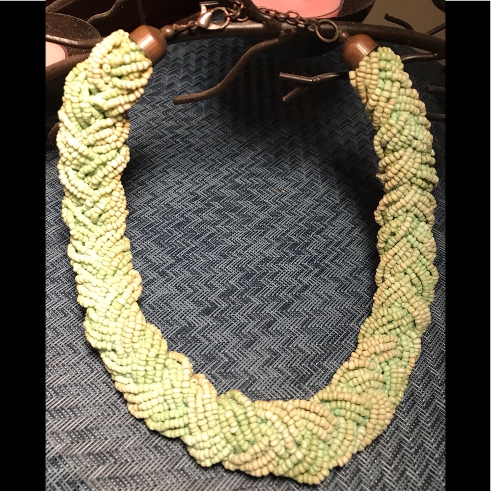 Sea foam Blue Beaded braided necklace/choker.